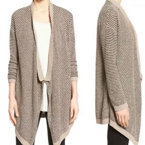 Eileen fisher cascading waterfall open front knit cardigan tan black small